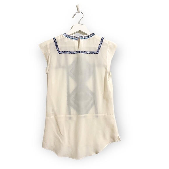 NWT Veronica Beard White Silk Embroidered Baja Flutter Top, Size 0 - Picture 3 of 14